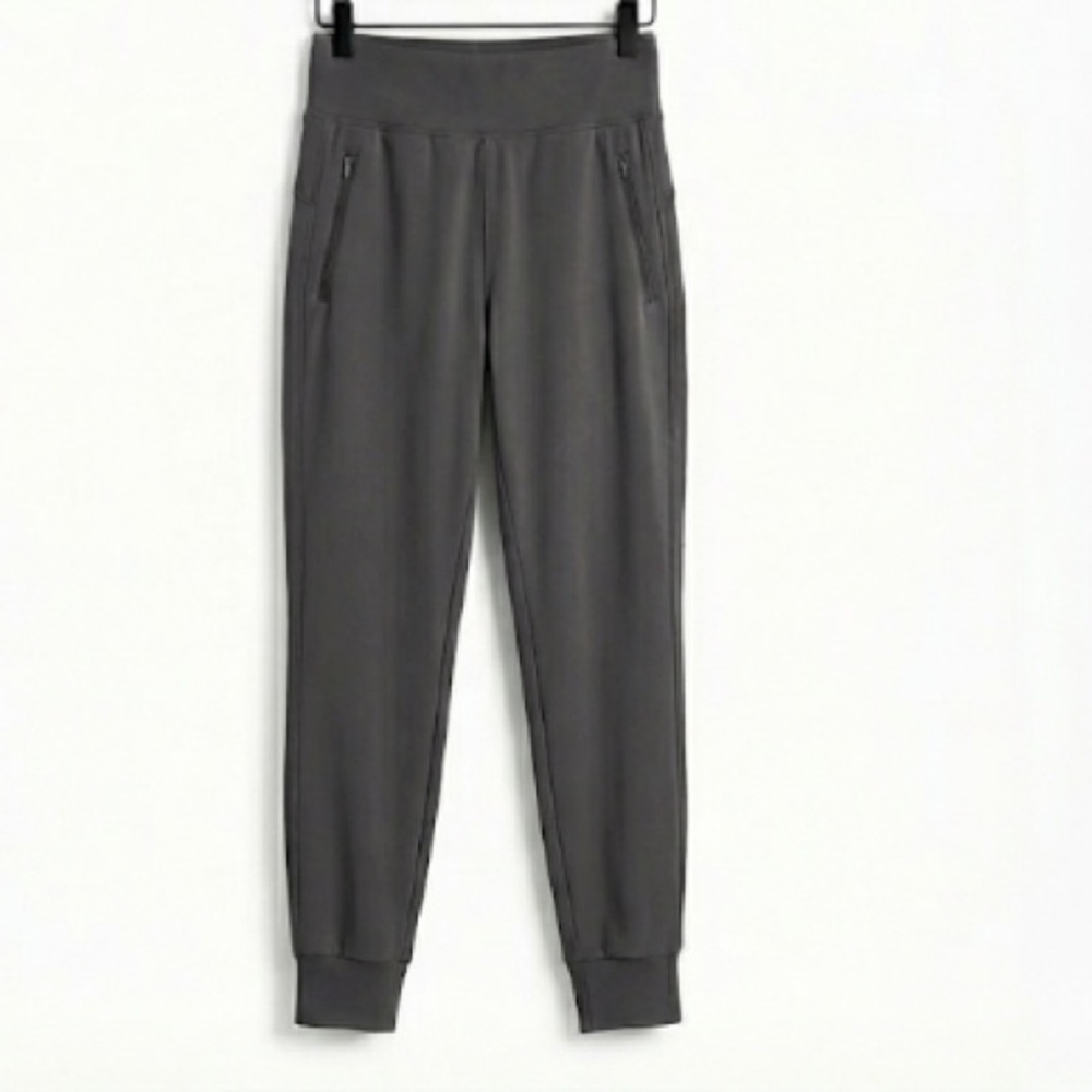 Athleta Grey High Rise Jogger Pants Ribbed Waistband Pockets Petite Small SP